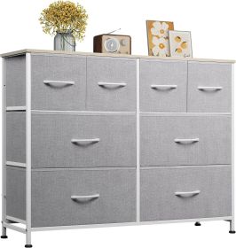 Dresser for Bedroom with 8 Drawers, Wide Fabric Dresser for Storage and Organization, Chest of Drawers, Dressers for Living Room, Closet, Hallway (Color: Light Gray)