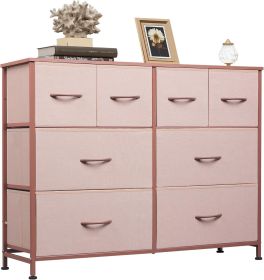 Dresser for Bedroom with 8 Drawers, Wide Fabric Dresser for Storage and Organization, Chest of Drawers, Dressers for Living Room, Closet, Hallway (Color: Pink)