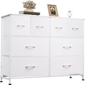 Dresser for Bedroom with 8 Drawers, Wide Fabric Dresser for Storage and Organization, Chest of Drawers, Dressers for Living Room, Closet, Hallway (Color: White)
