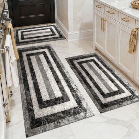 Three-piece kitchen rug set, non-slip and washable, abstract pattern kitchen hallway rug, soft and comfortable, suitable for sinks, floors, entra (Main Material: Polyester, Main Color: White)