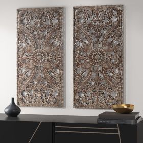 Distressed Carved Wood 2-piece Wall Decor Set - 15.75" x 31.5" (Color: as Pic)