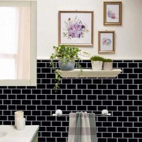 Black Self-Adhesive Splashproof Wall Tiles, Backsplash, Subway Tiles, Suitable for Kitchen and Bathroom Walls, Easy DIY - 12x12 Inch (10pcs) (Option: 1)